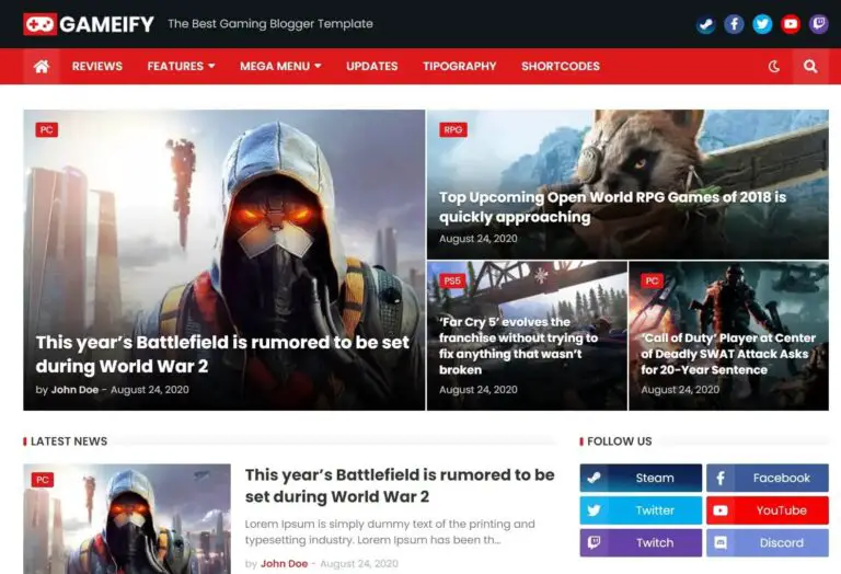 Gameify premium blogger theme download