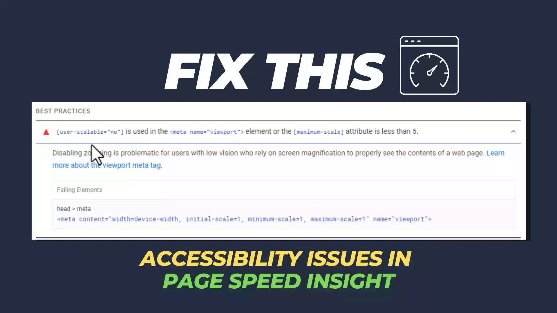 How to Fix [user-scalable="no"] is used in the meta name="viewport" element error in page speed insight